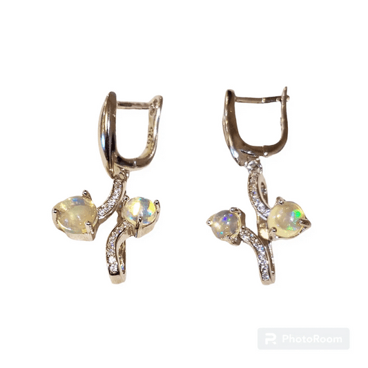 Silver Earrings with Opals and Zircons