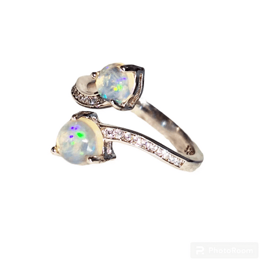 Adjustable Silver Ring with Opals and Zircons