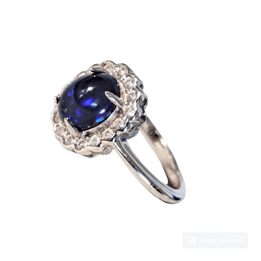 Silver Ring with Black Opal and Zircons