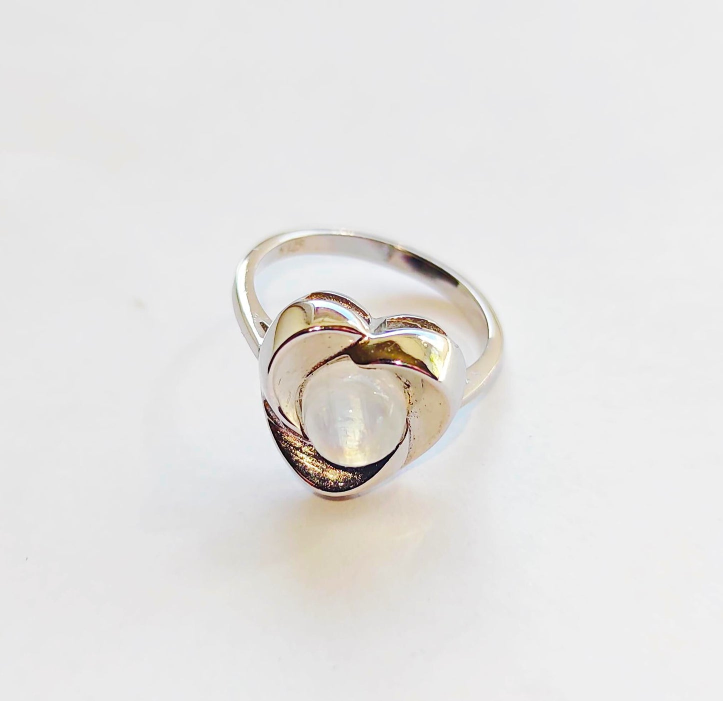 Silver Heart Ring with Moonstone