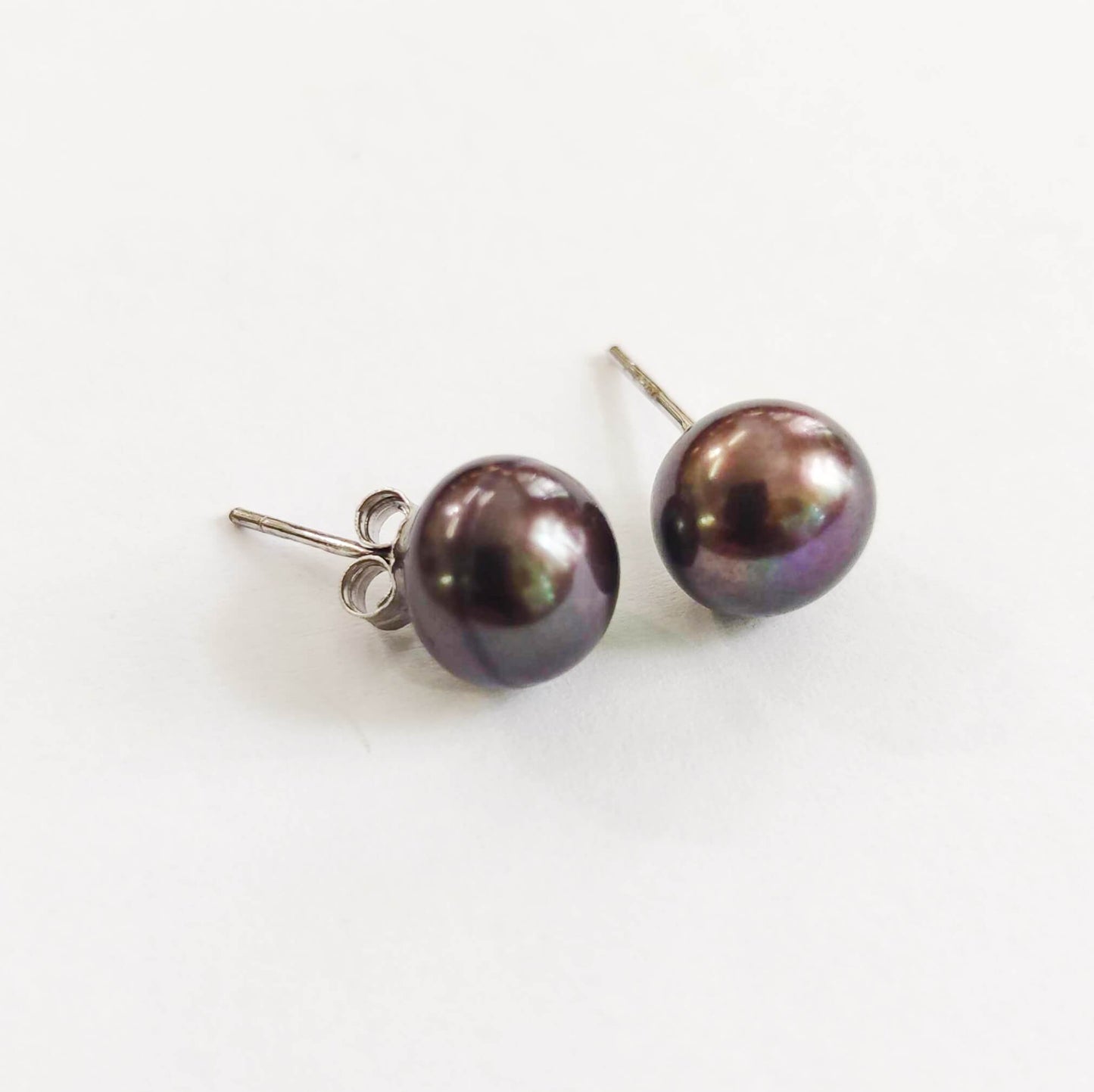 Silver Earrings with Black Freshwater Pearls