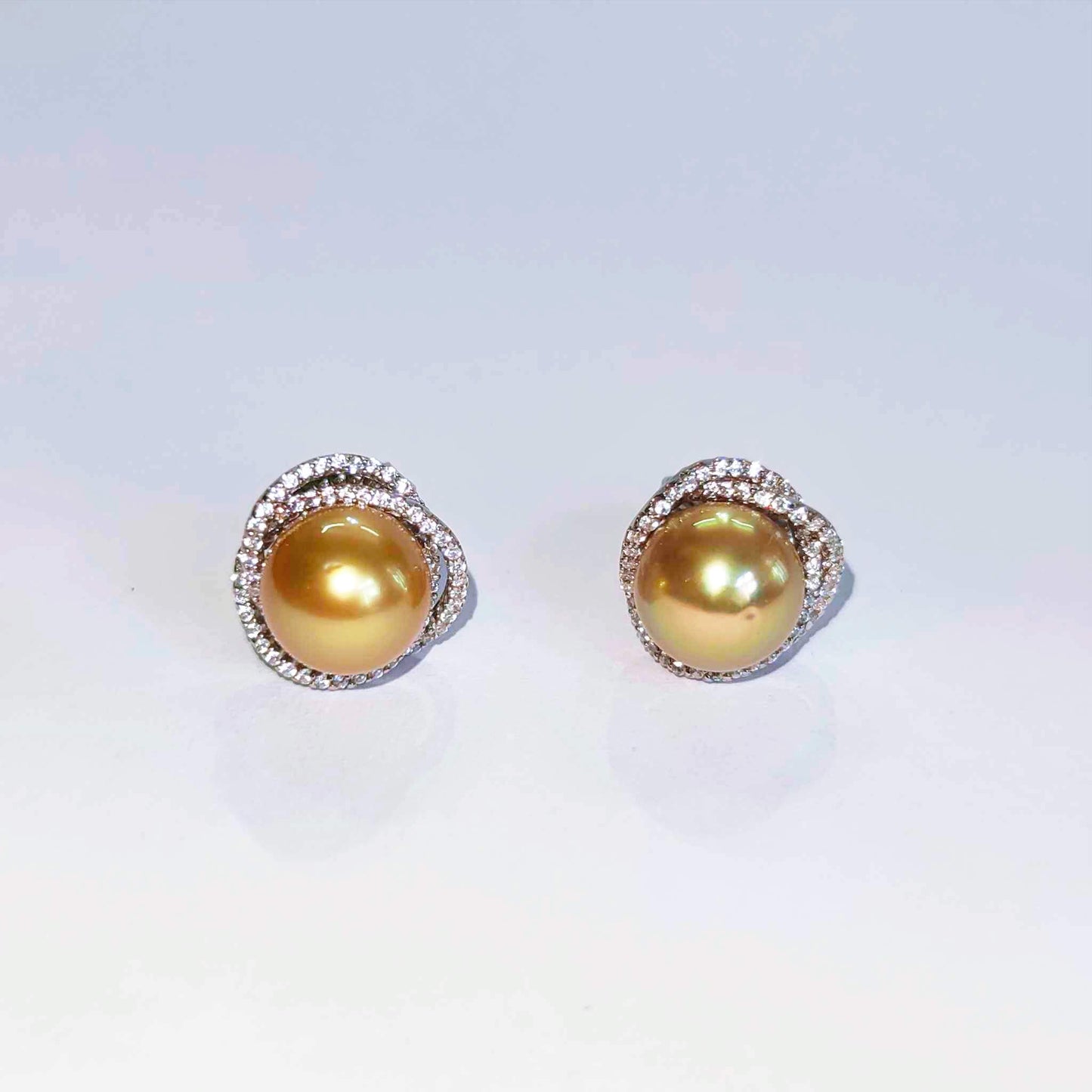 Silver Earrings with Golden Sea Pearls and Zircons