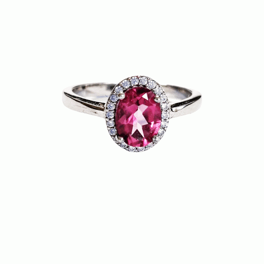 Серебряное кольцо с розовым Топазом и Цирконами