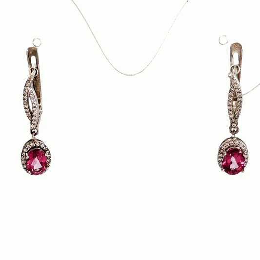 Silver Earrings with Pink Topazes and Zircons