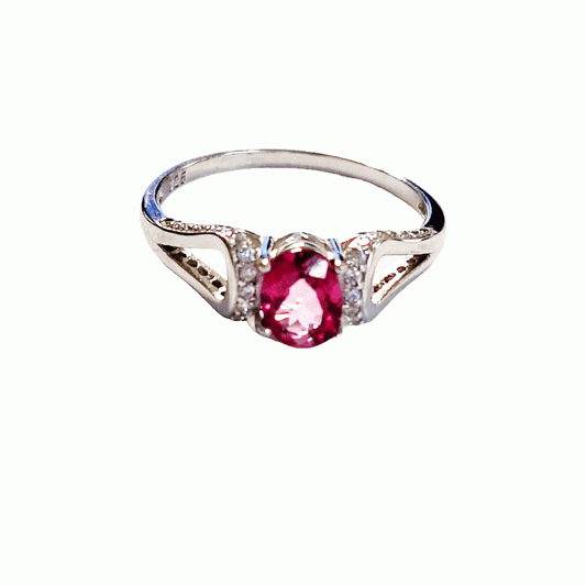 Silver Ring with Pink Topaz and Zircons