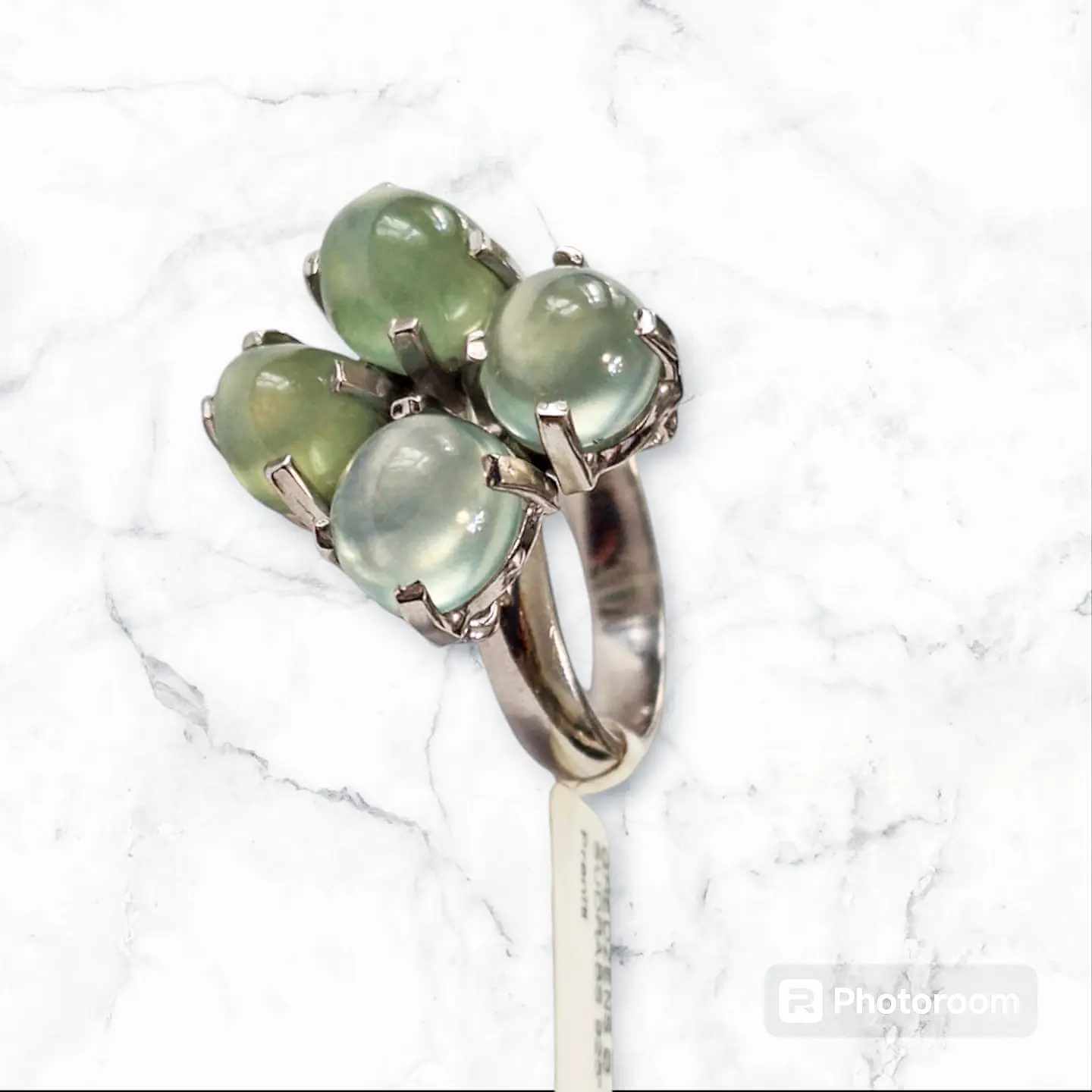 Silver "Four-Leaf Clover" Ring with Prehnites