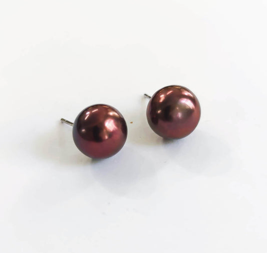 Silver Earrings with Brown Freshwater Pearls