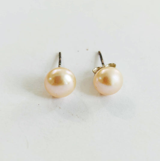 Silver Earrings with Golden Freshwater Pearls