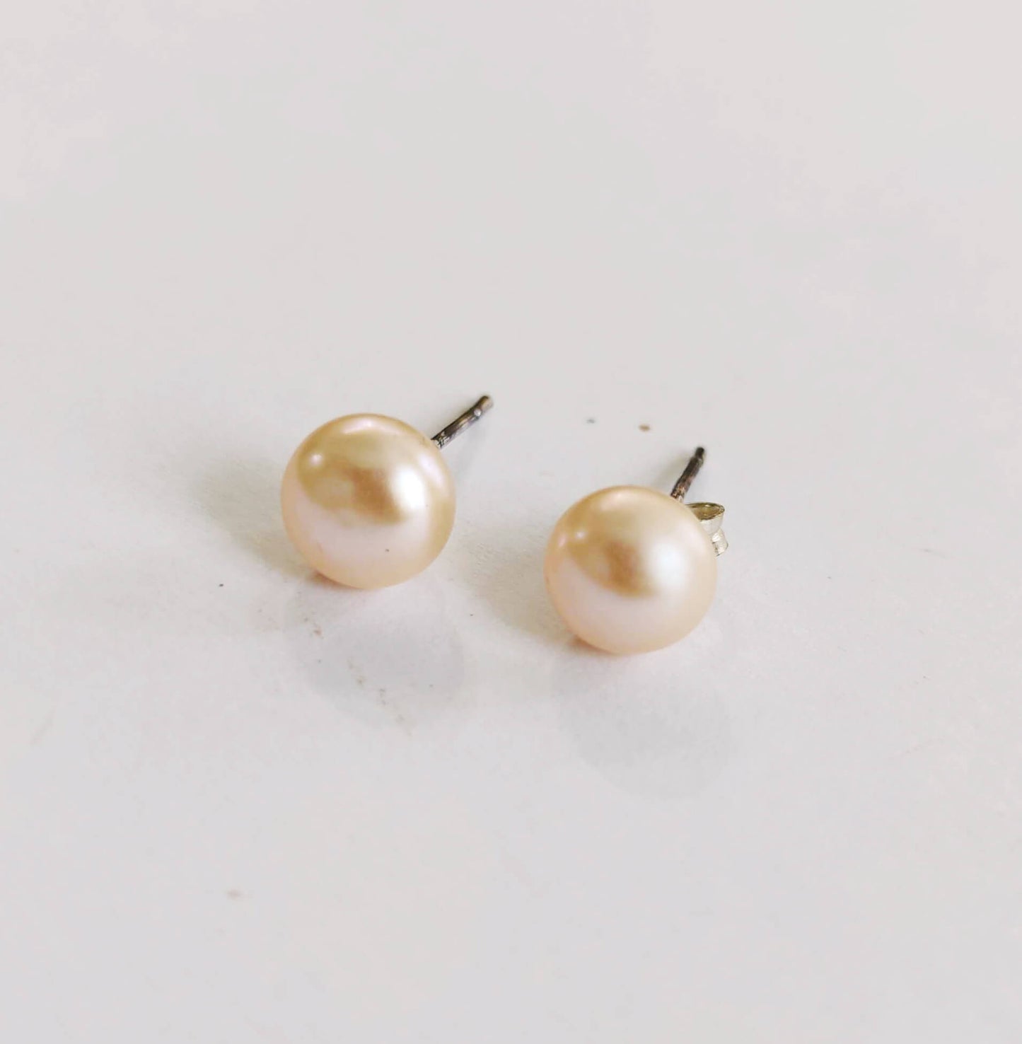 Silver Earrings with Golden Freshwater Pearls