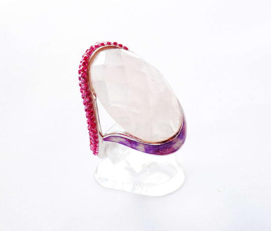 Silver Ring with Rose Quartz and SWAROVSKI Crystals