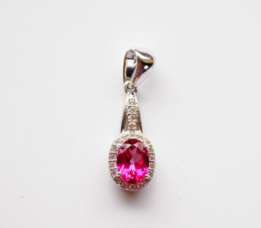 Silver Pendant with Pink Topaz and Zircons