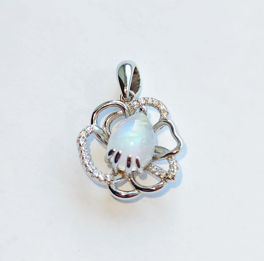 Silver Flower Pendant with Moonstone and Zircons