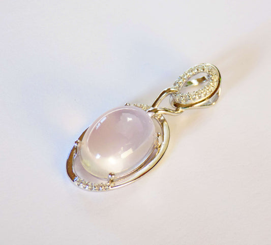 Silver Pendant with Rose Quartz and Zircons