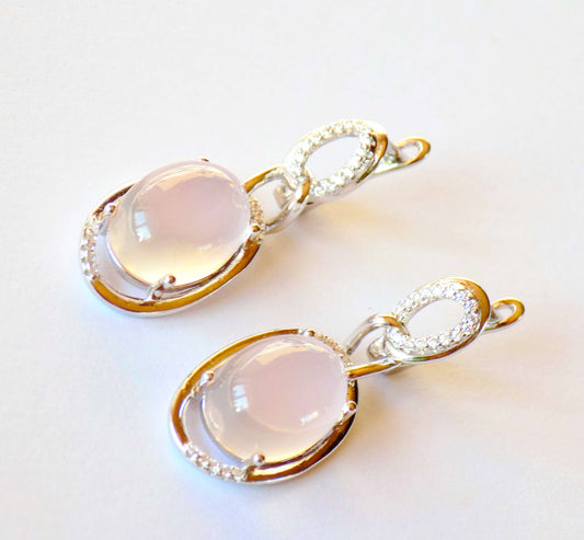 Silver Earrings with Rose Quartzes and Zircons