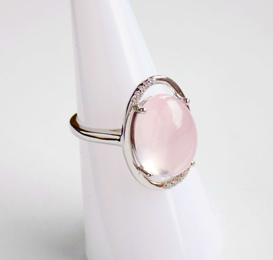Silver Ring with Rose Quartz and Zircons