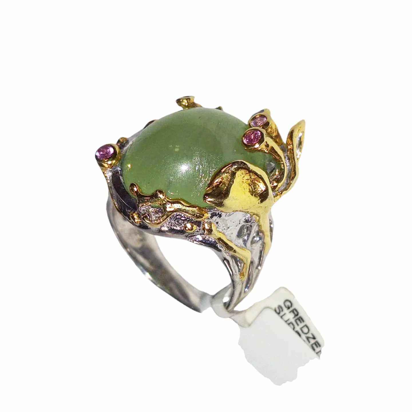 Silver Ring with Prehnite and Pink Sapphires