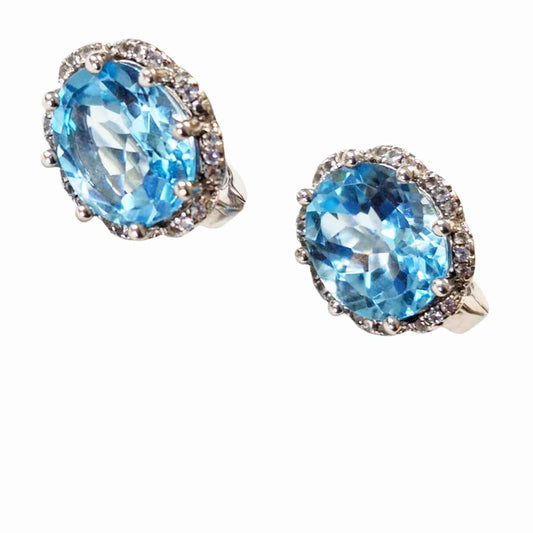 Silver Earrings with Swiss Blue Topazes and Zircons