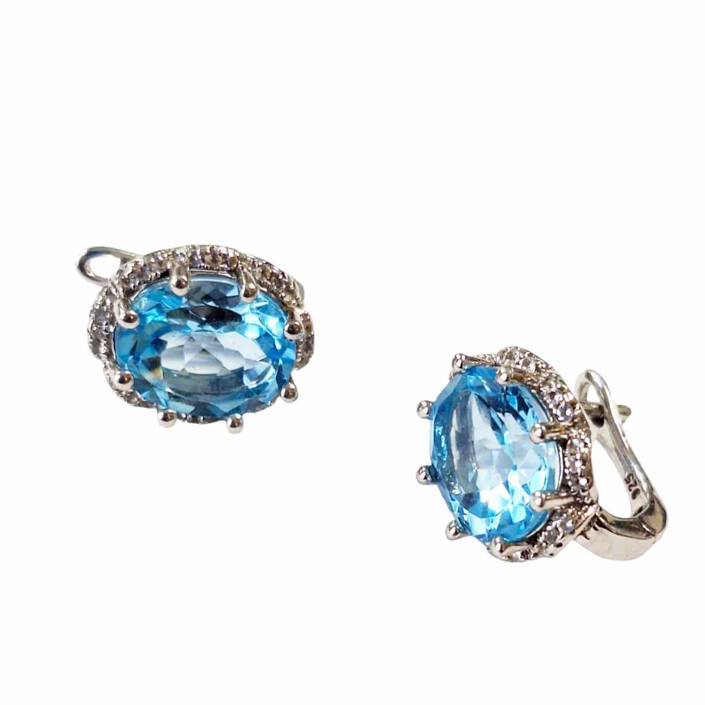 Silver Earrings with Swiss Blue Topazes and Zircons