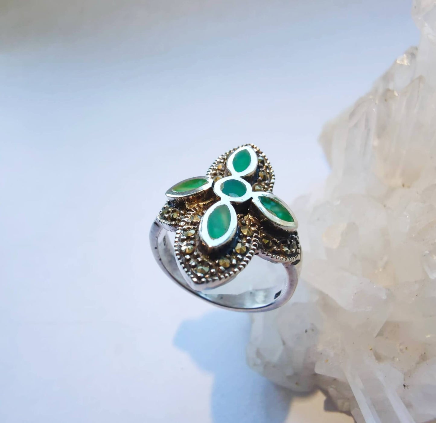 Silver Ring with Green Enamel