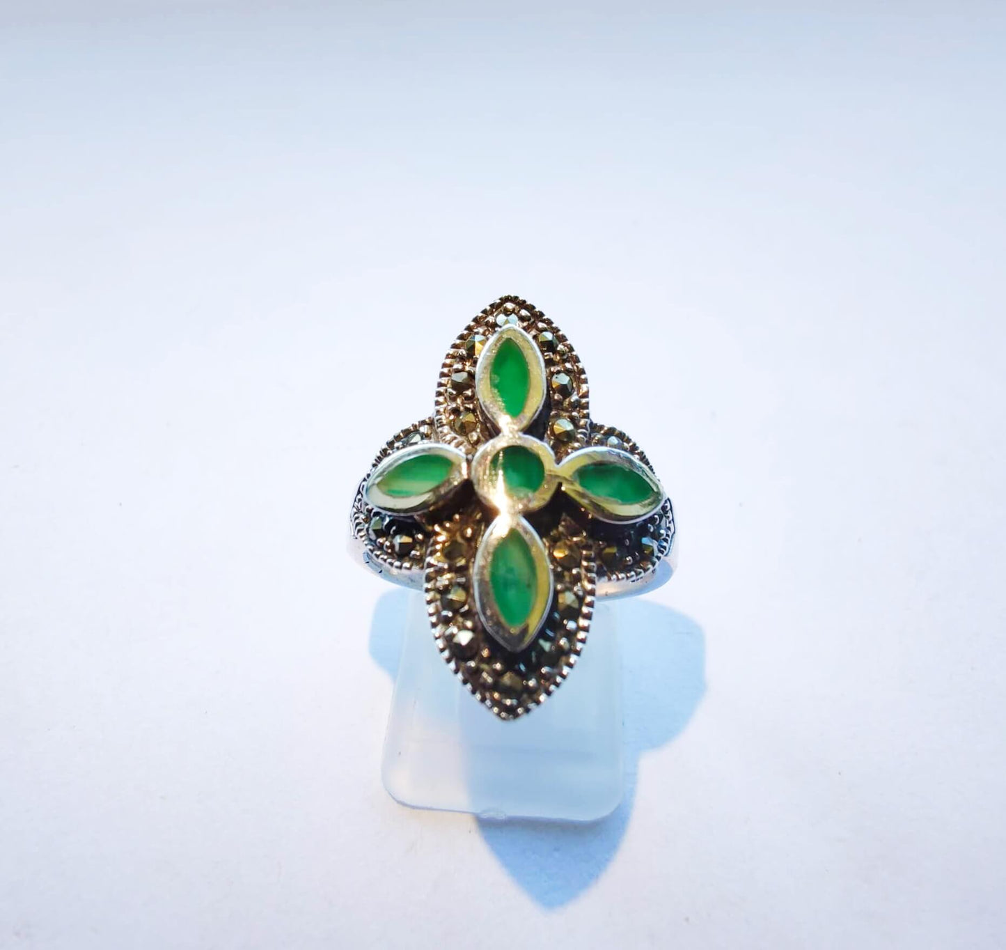 Silver Ring with Green Enamel