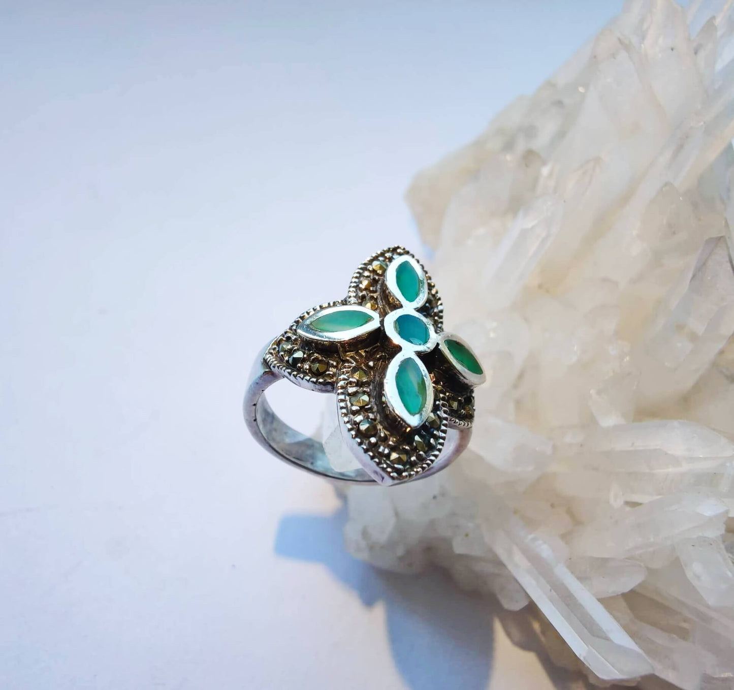 Silver Ring with Green Enamel