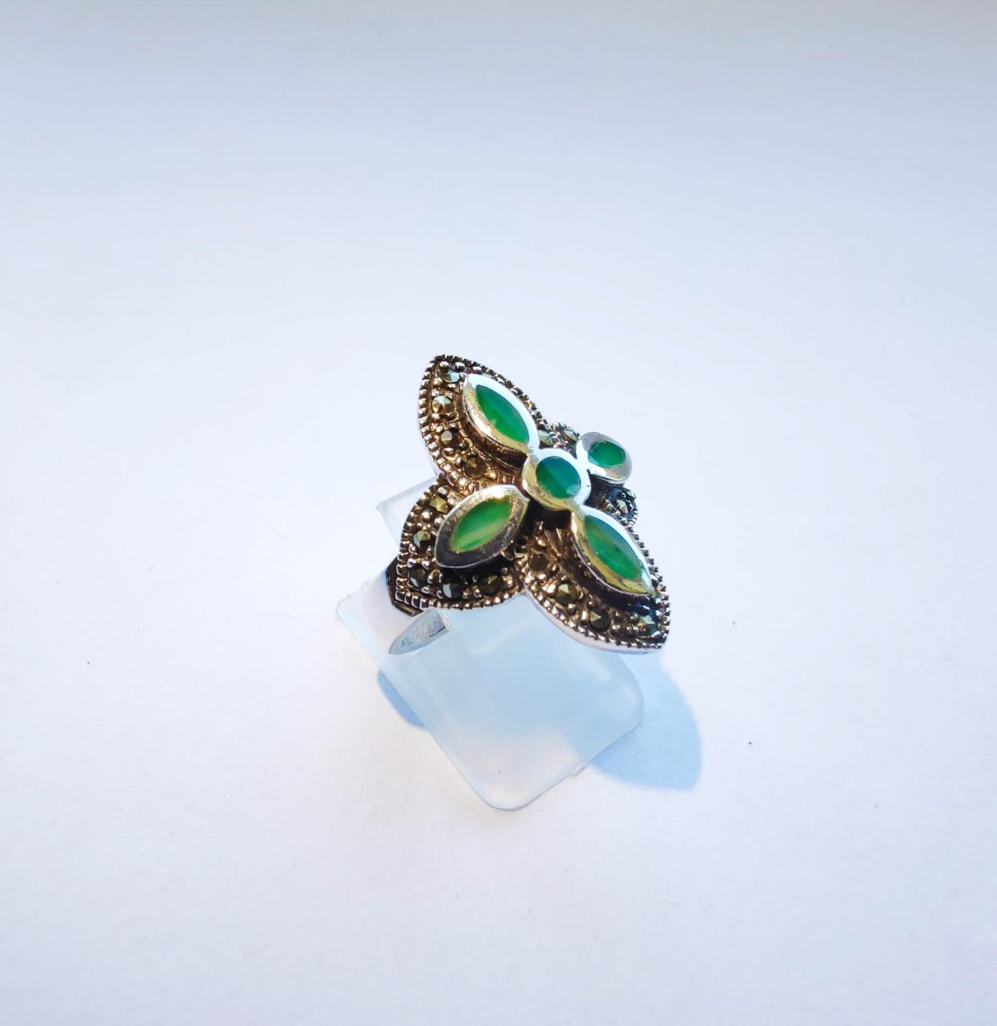 Silver Ring with Green Enamel