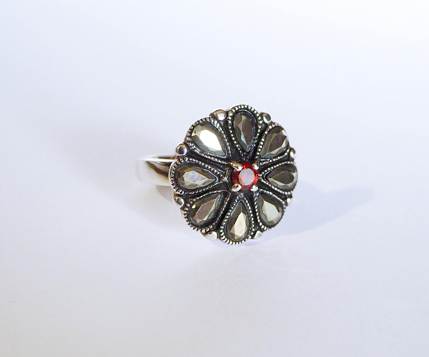 Silver Ring with Red Zircon