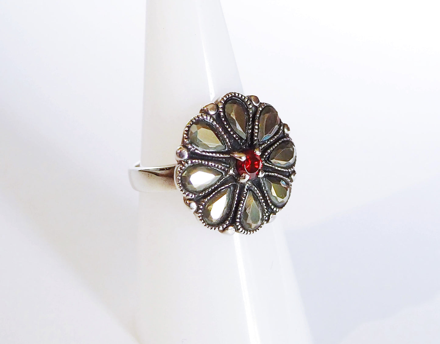 Silver Ring with Red Zircon