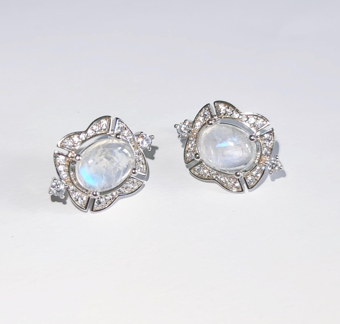  sterling silver earrings with natural moonstones and zircons