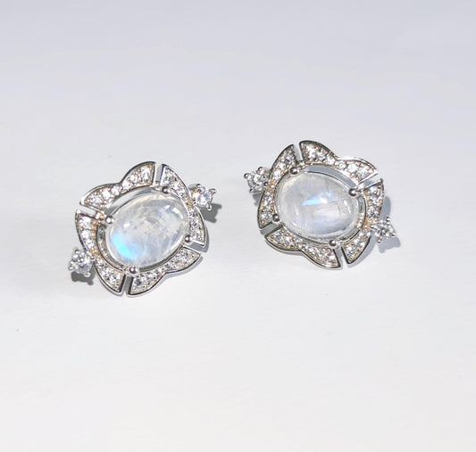  sterling silver earrings with natural moonstones and zircons