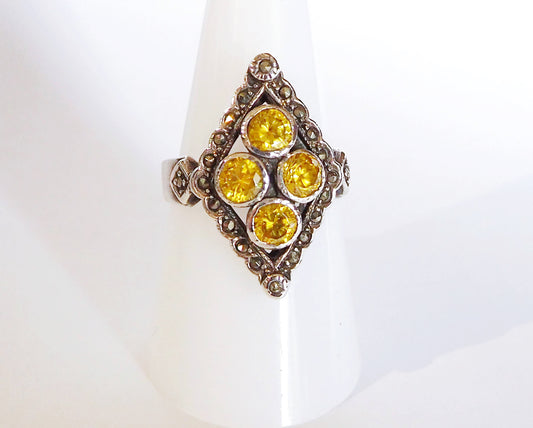 Silver Ring with Yellow Zircons