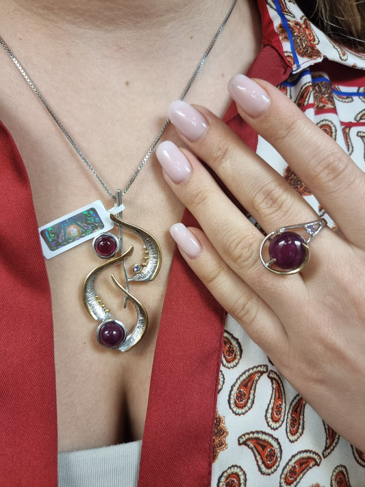 Silver Ring with Ruby and Tanzanite