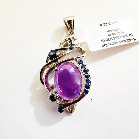 Silver Pendant with Amethyst Blue Sapphires