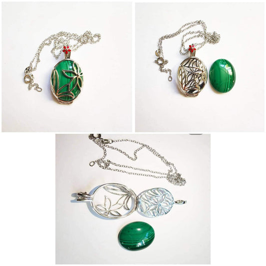 Silver Necklace with  Malachite