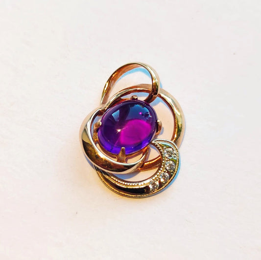 14K Red and White Gold Pendant with Amethyst and Zircons