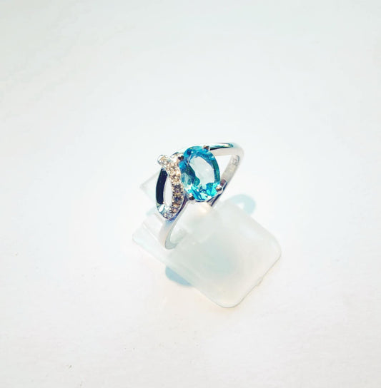 Silver Ring with Swiss Blue Topaz and Zircons