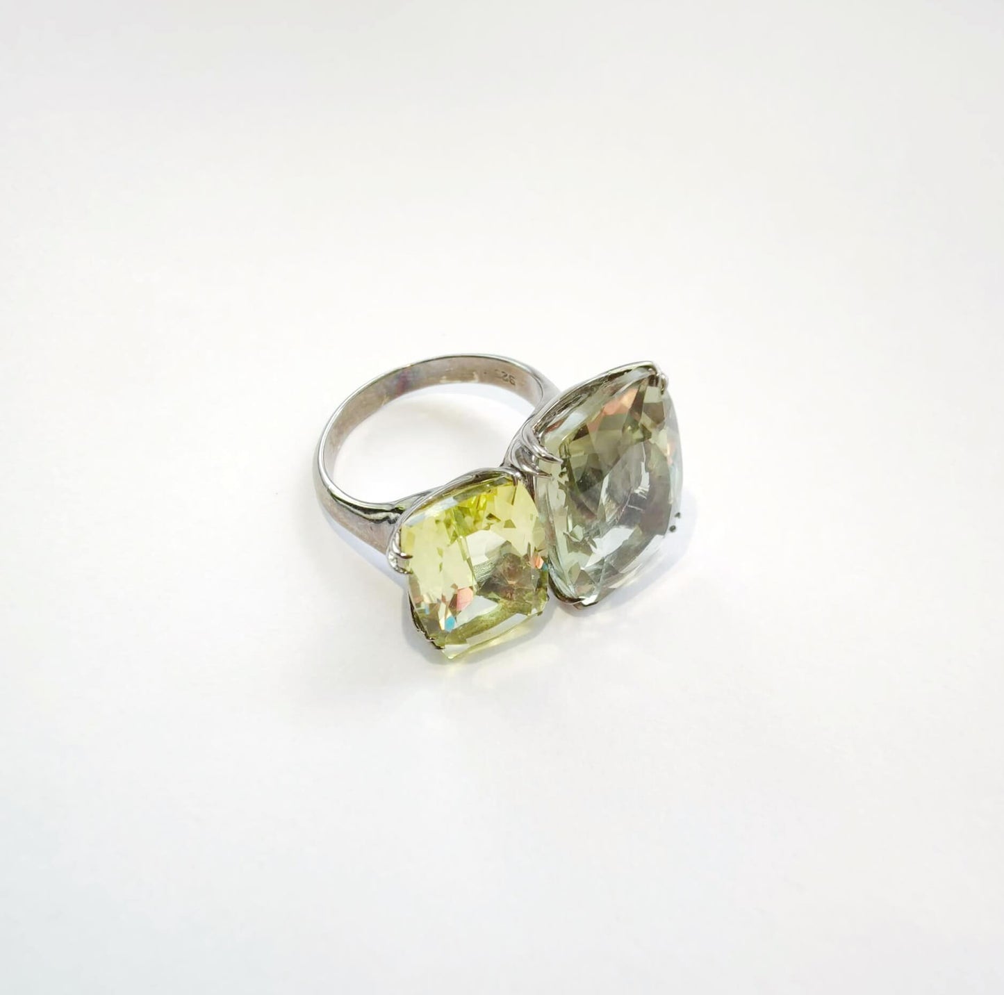 Серебряное кольцо с празиолитом и лимонным цитрином