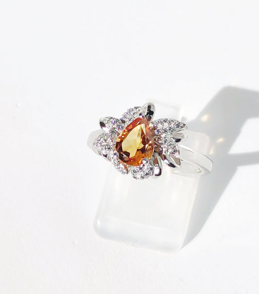 Silver Ring with Citrine and Zircons