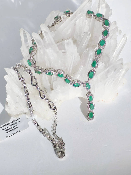 Silver Necklace with Emeralds and Zircons