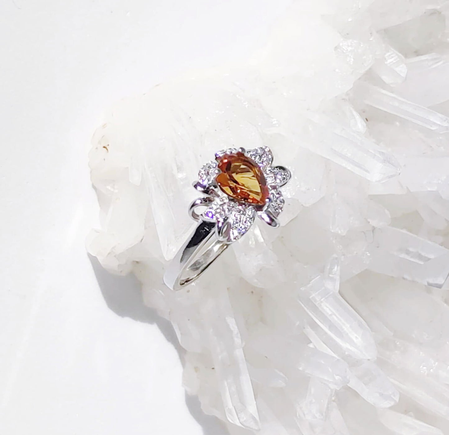 Silver Ring with Citrine and Zircons