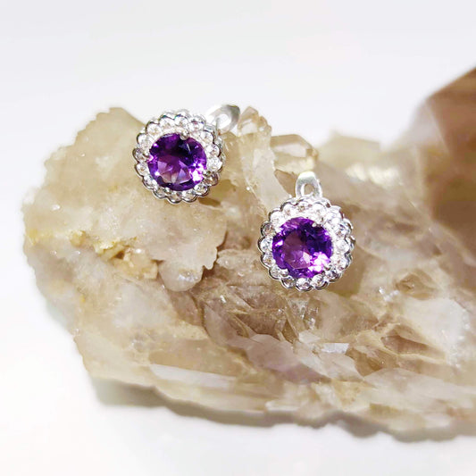 Silver Earrings with Amethysts and Zircons