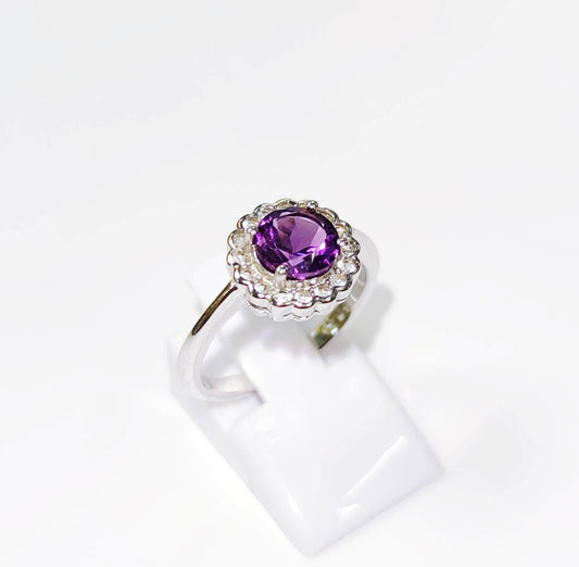 Silver Ring with Amethyst and Zircons