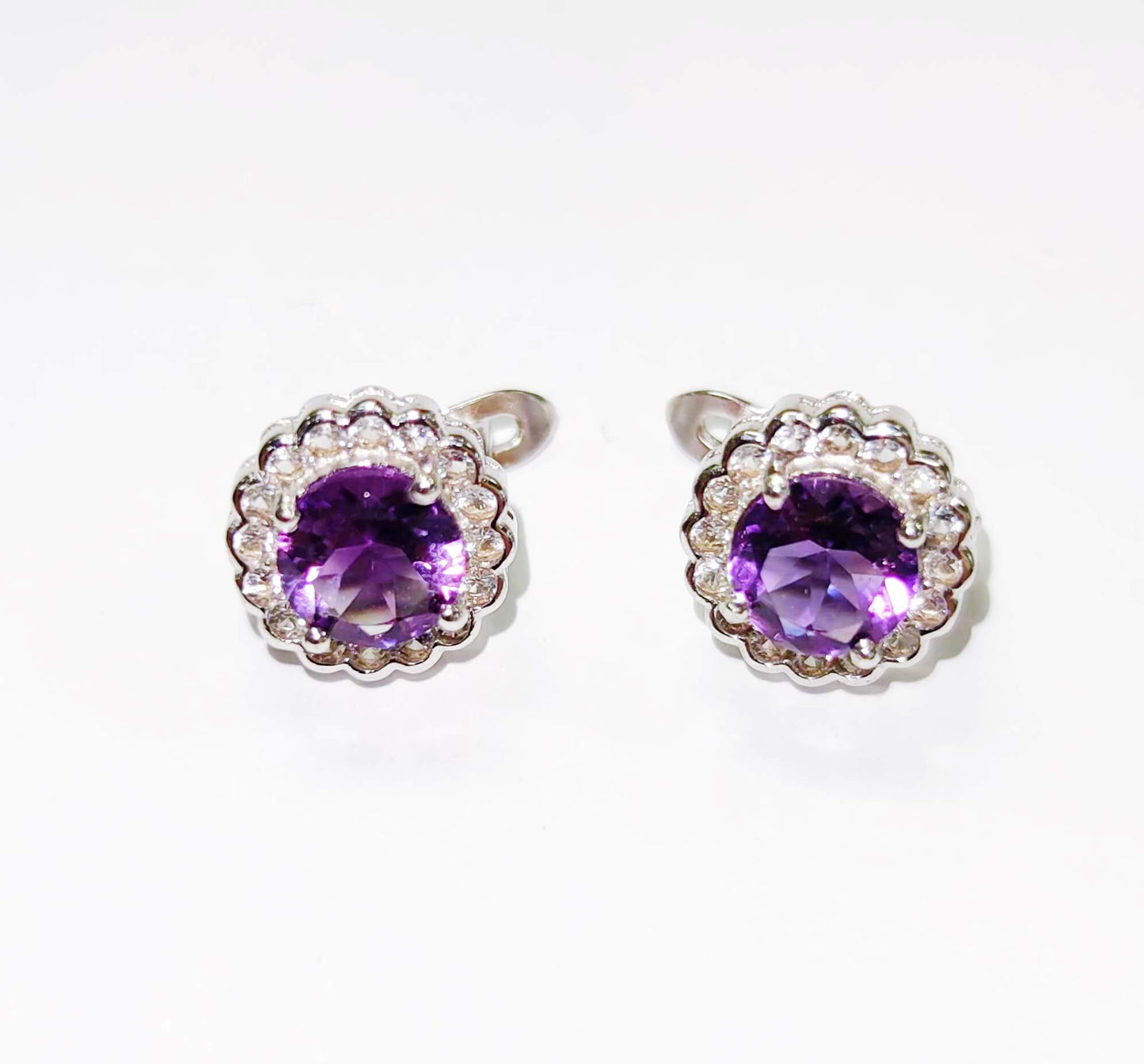 Silver Earrings with Amethysts and Zircons