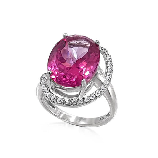 Silver Ring with Pink and White Topazes