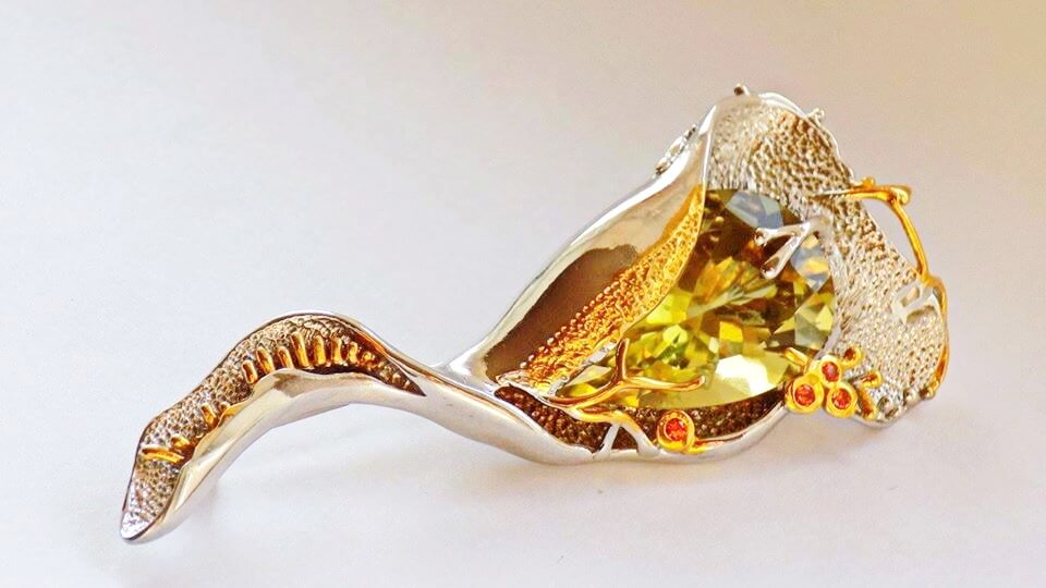 Silver Brooch-Pendant with Citrine and Orange Sapphires