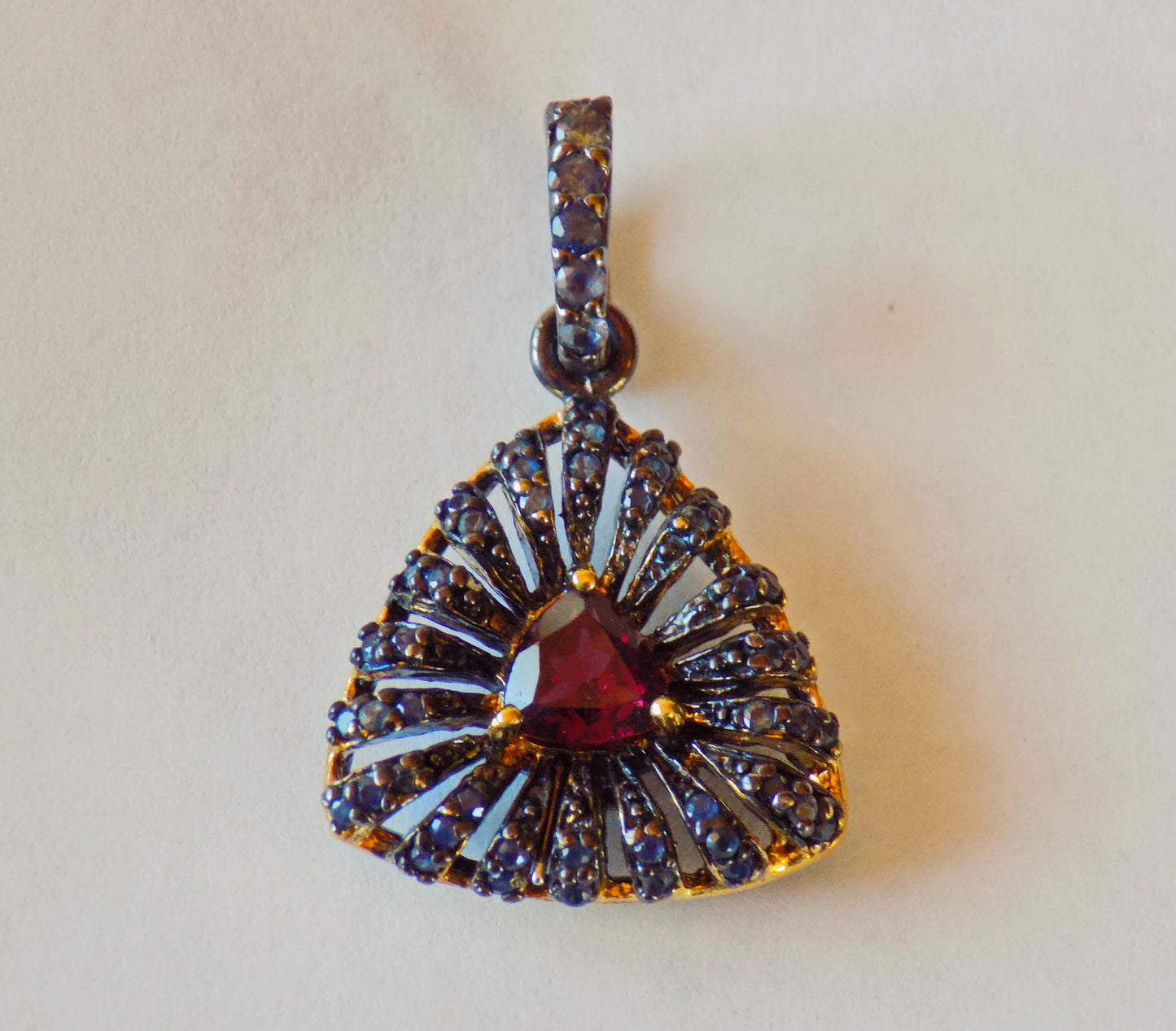 Silver Pendant with Pink Garnet and Blue Sapphires - AnArt