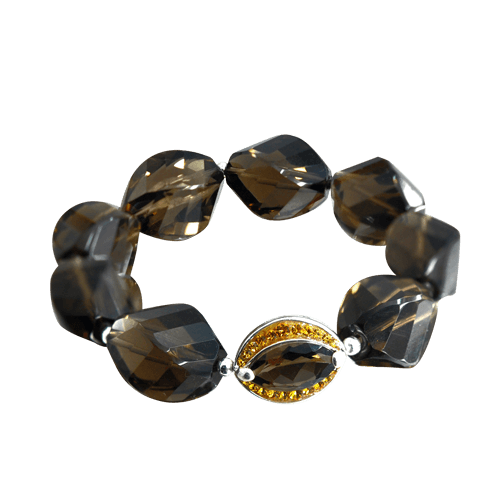 Silver Bracelet with Smoky Quartz and SWAROVSKI Crystals - AnArt