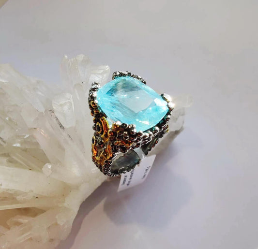 Silver Ring with Aquamarine and Blue Sapphires