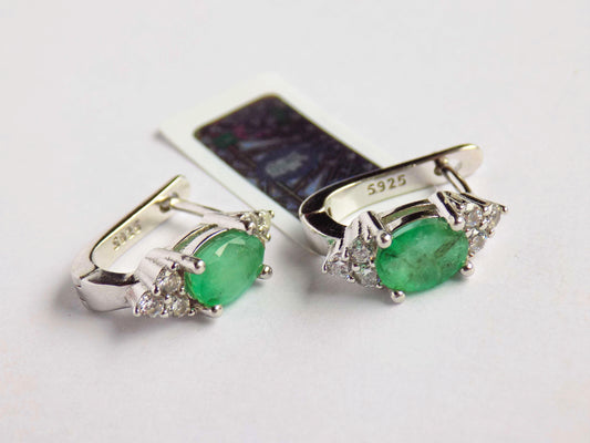 Silver Earrings with Emeralds and Zircons - AnArt