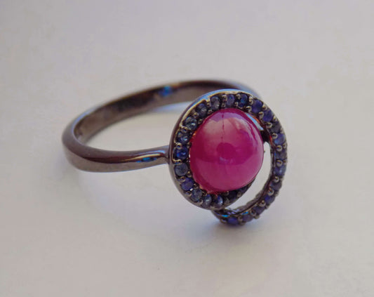 Silver Ring with Ruby and Blue Sapphires - AnArt